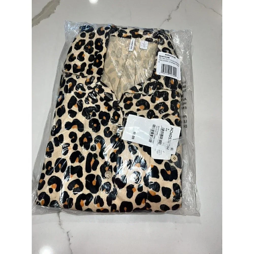 NORDSTROM Women's Tan Shore Leopard Print Pajama Top And Bottom New In Package
